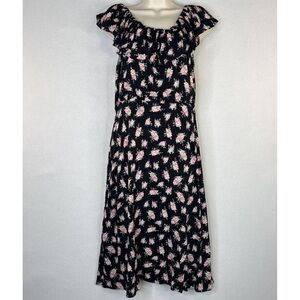 Floral Midi Dress - Black and Pink